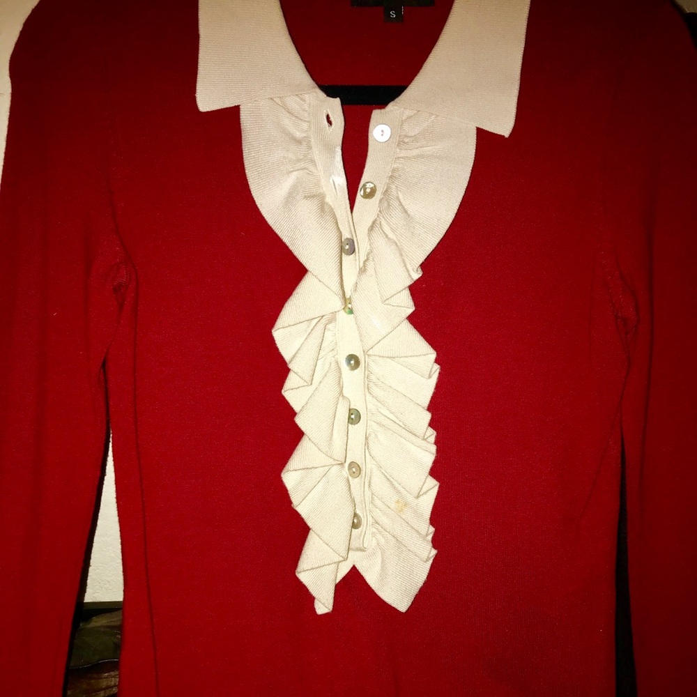 Adorable BCBG Red Spring Ruffled Sweater Small